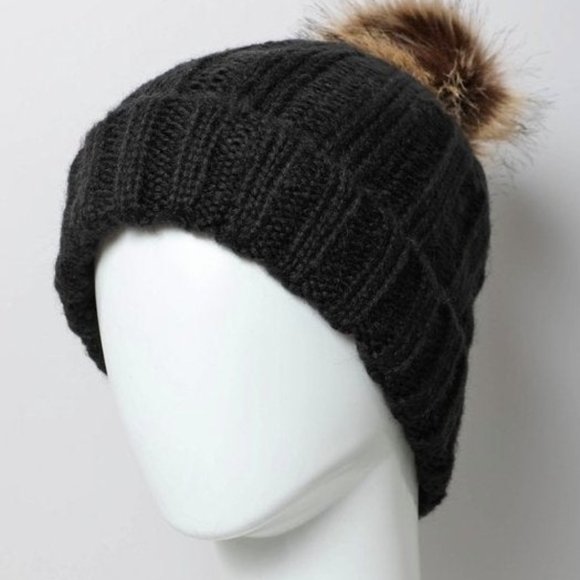 Black Faux Fur Ribbed Beanie - Picture 2 of 2